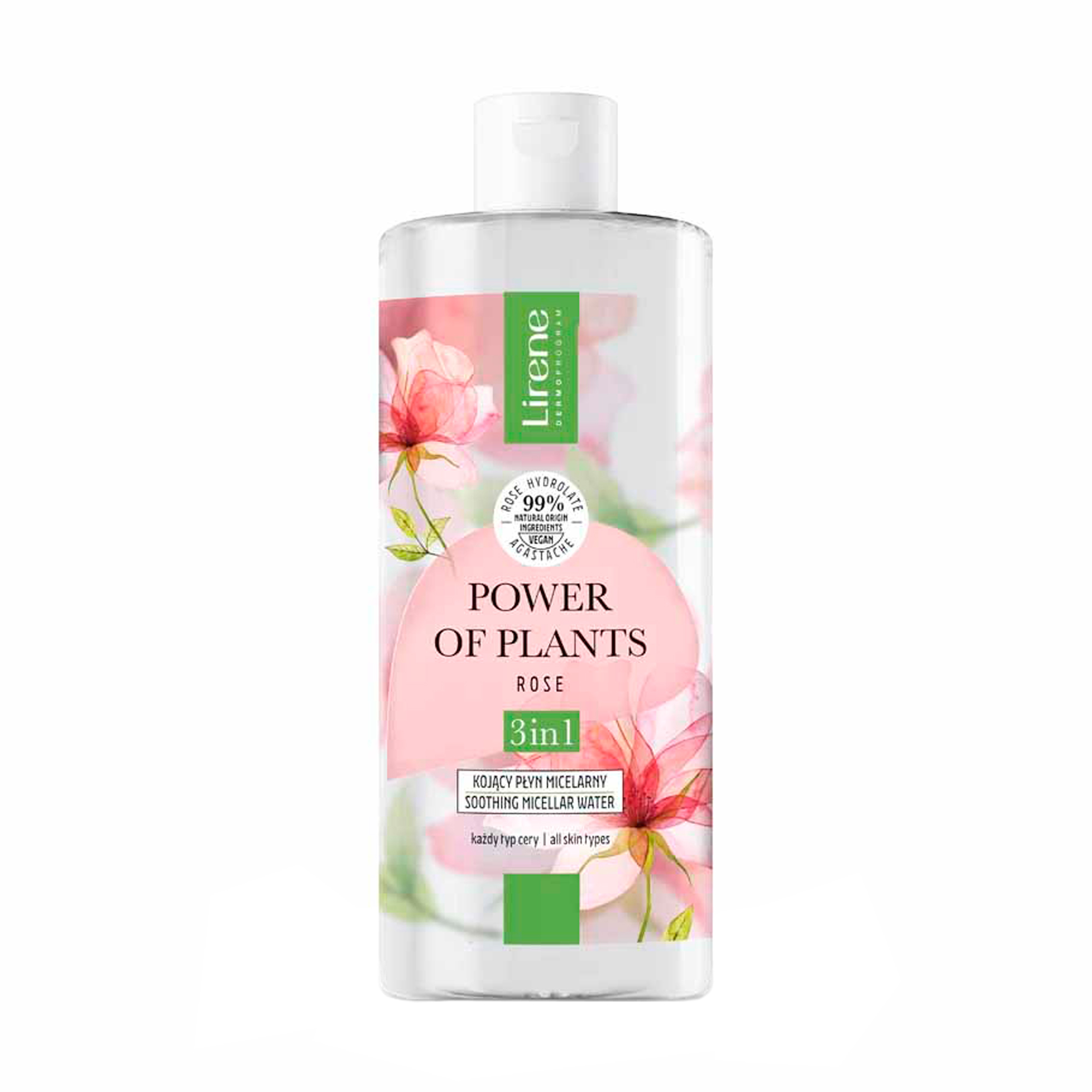 Заспокійлива міцелярна вода для обличчя Lirene Power Of Plants Soothing Micellar Water 3in1 Rose, 400 мл
